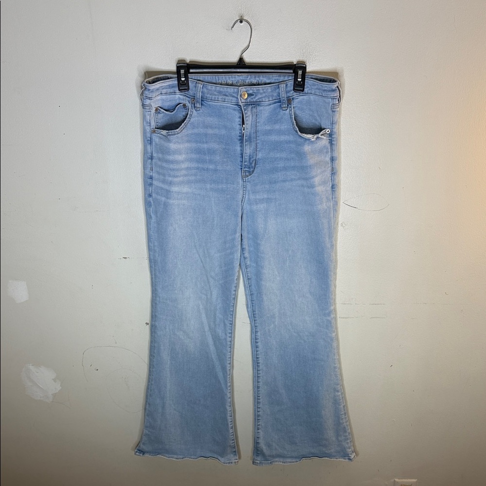 American Eagle Outfitters Next Level Stretch Light Blue Flare Jeans Size 18
